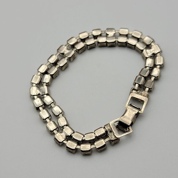 Vintage Clear Rhinestone Double Row Tennis Bracelet 7" Wrist Silver Tone Estate - Picture 5 of 6